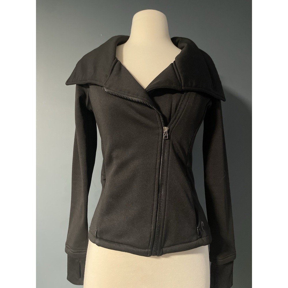 HEAD Gray Soft Shell Diagonal Zip Jacket Front Pockets Womens Small Flare Collar